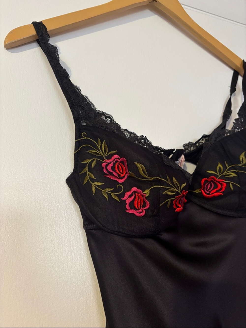 NEW Vintage Victoria's Secret Black Silk Chemise Rose Slip Mini Dress Y2K Sexy - Picture 12 of 17